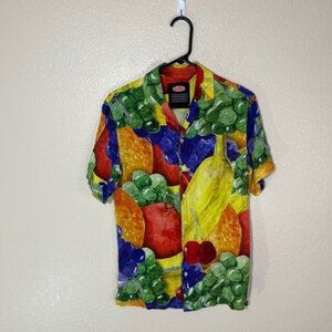 Petals and Peacocks Shirt Mens Small Fruit Bowl Painting Art Short Sleeve